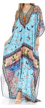 Vestido caftán largo Sakkas Georgettina con escote en V y cristales fluidos