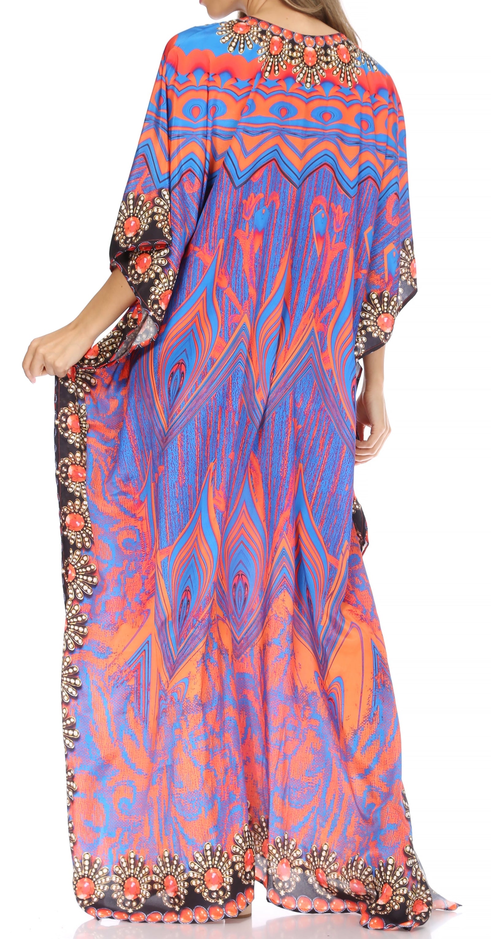 Vestido caftán largo Sakkas Georgettina con escote en V y cristales fluidos