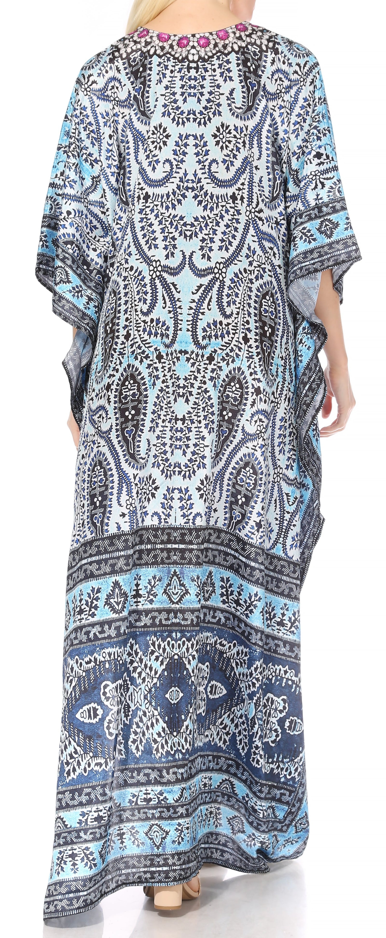 Vestido caftán largo Sakkas Georgettina con escote en V y cristales fluidos