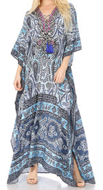 Vestido caftán largo Sakkas Georgettina con escote en V y cristales fluidos