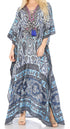 Vestido caftán largo Sakkas Georgettina con escote en V y cristales fluidos