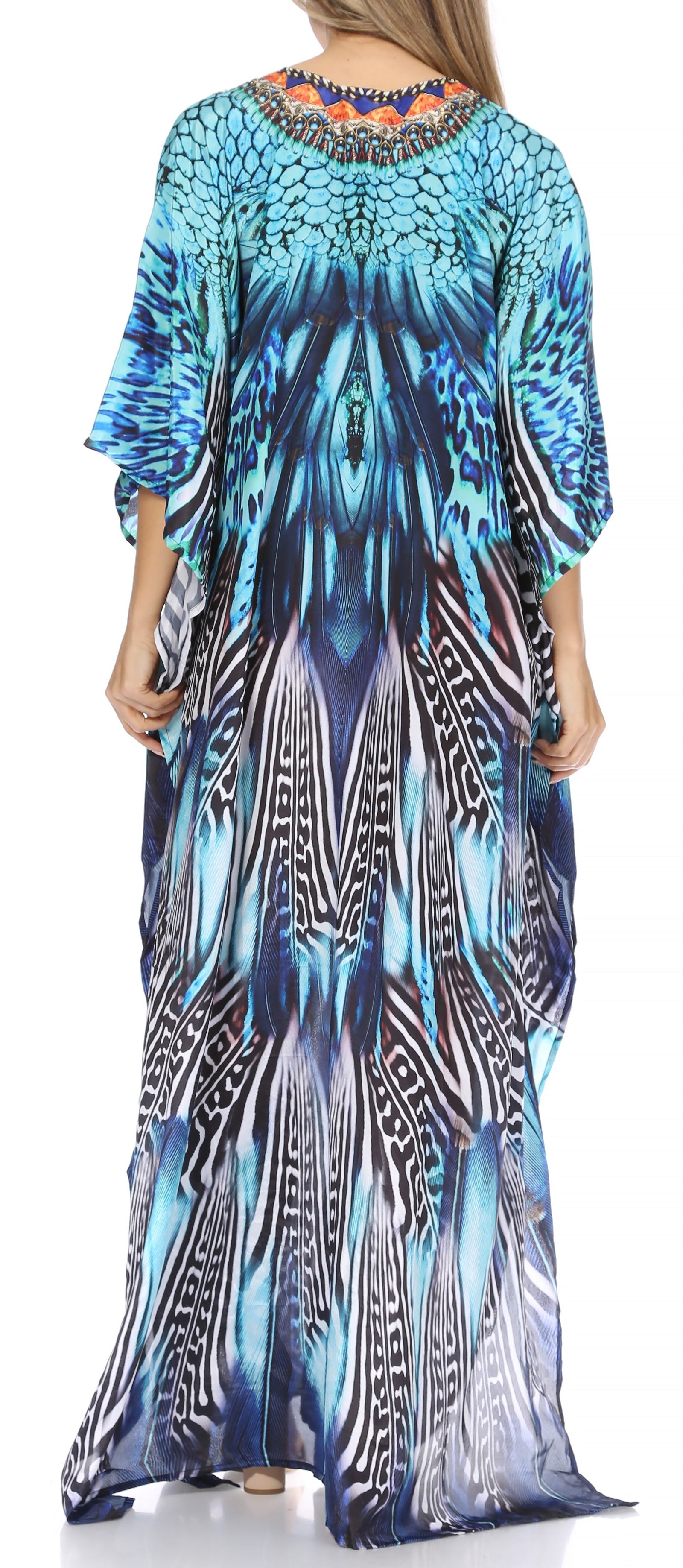 Vestido caftán largo Sakkas Georgettina con escote en V y cristales fluidos