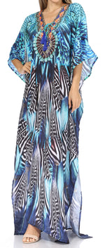 Vestido caftán largo Sakkas Georgettina con escote en V y cristales fluidos