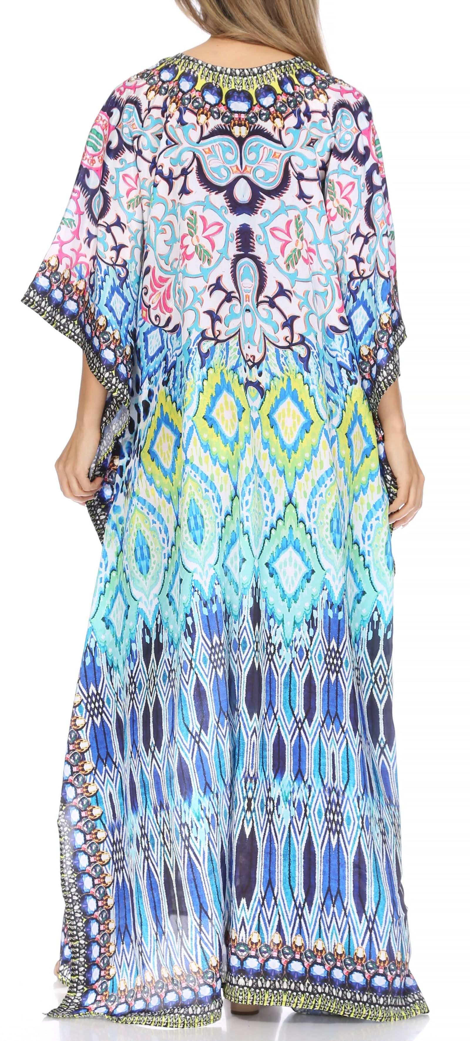 Vestido caftán largo Sakkas Georgettina con escote en V y cristales fluidos