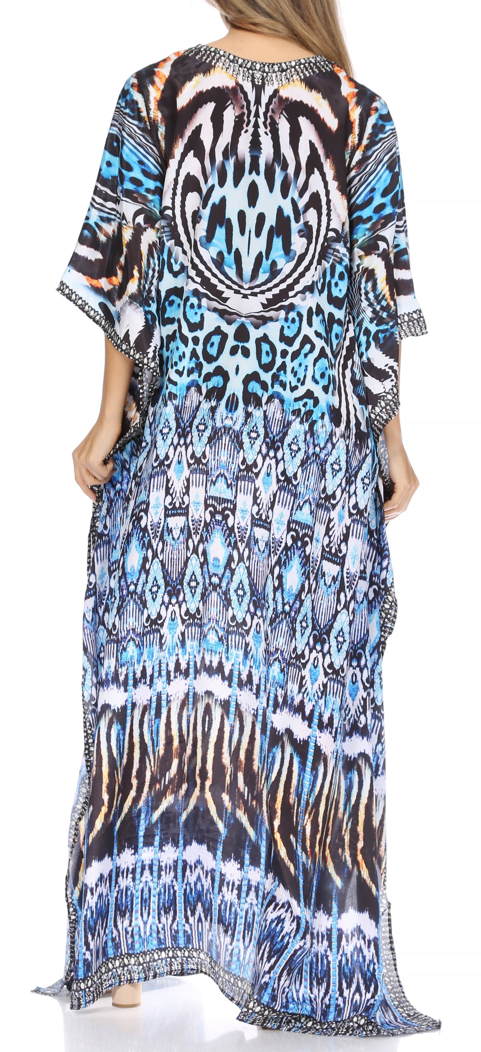 Vestido caftán largo Sakkas Georgettina con escote en V y cristales fluidos