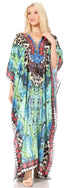 Vestido caftán largo Sakkas Georgettina con escote en V y cristales fluidos
