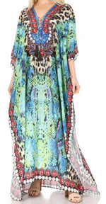 Vestido caftán largo Sakkas Georgettina con escote en V y cristales fluidos