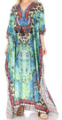 Vestido caftán largo Sakkas Georgettina con escote en V y cristales fluidos