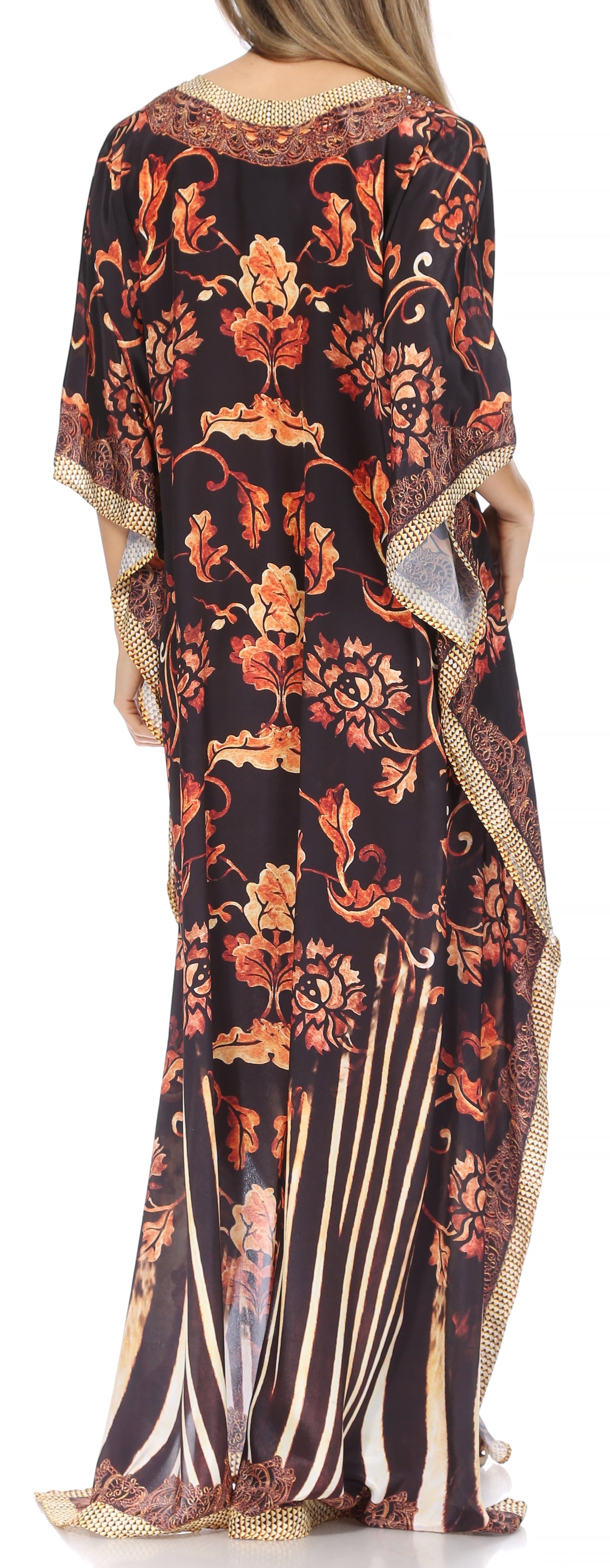 Vestido caftán largo Sakkas Georgettina con escote en V y cristales fluidos