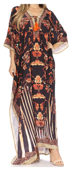 Vestido caftán largo Sakkas Georgettina con escote en V y cristales fluidos