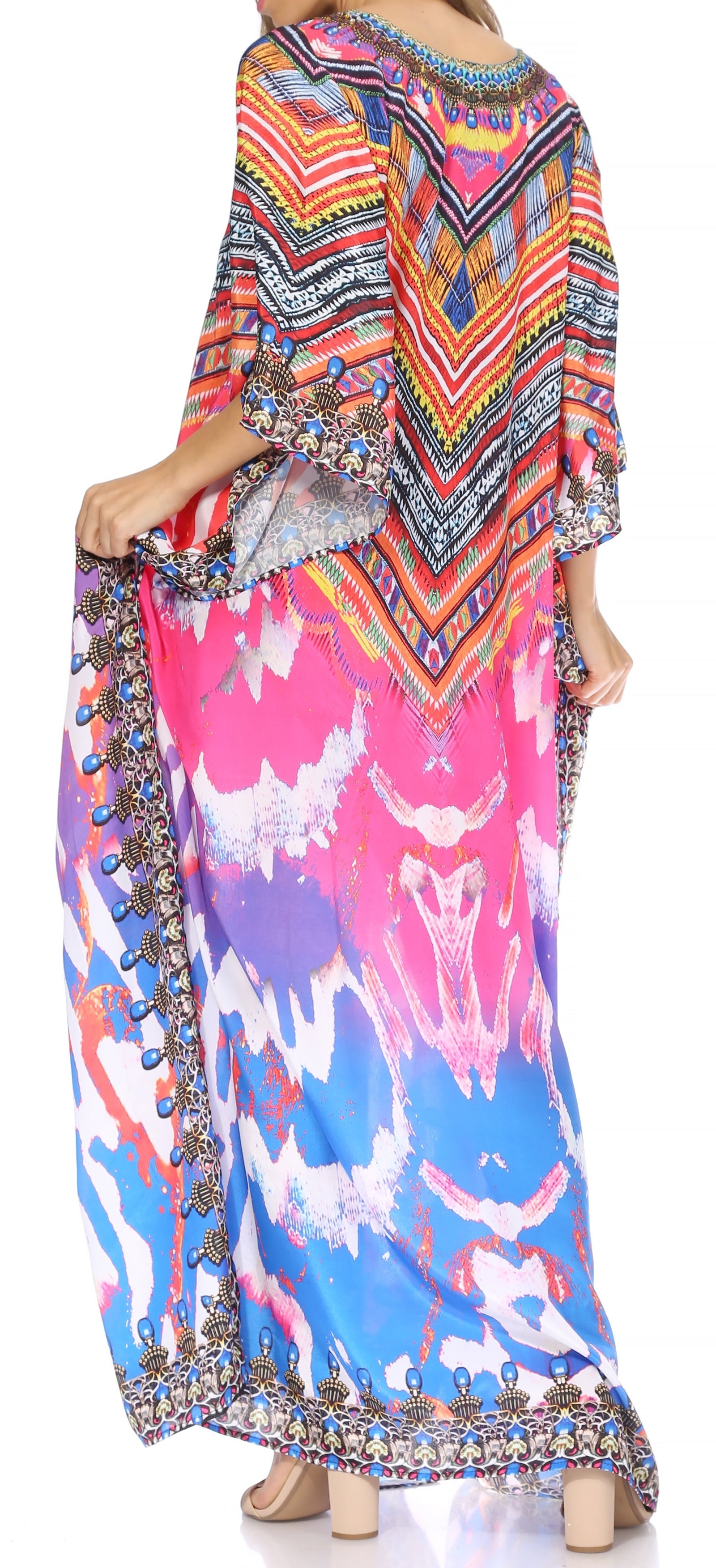 Vestido caftán largo Sakkas Georgettina con escote en V y cristales fluidos