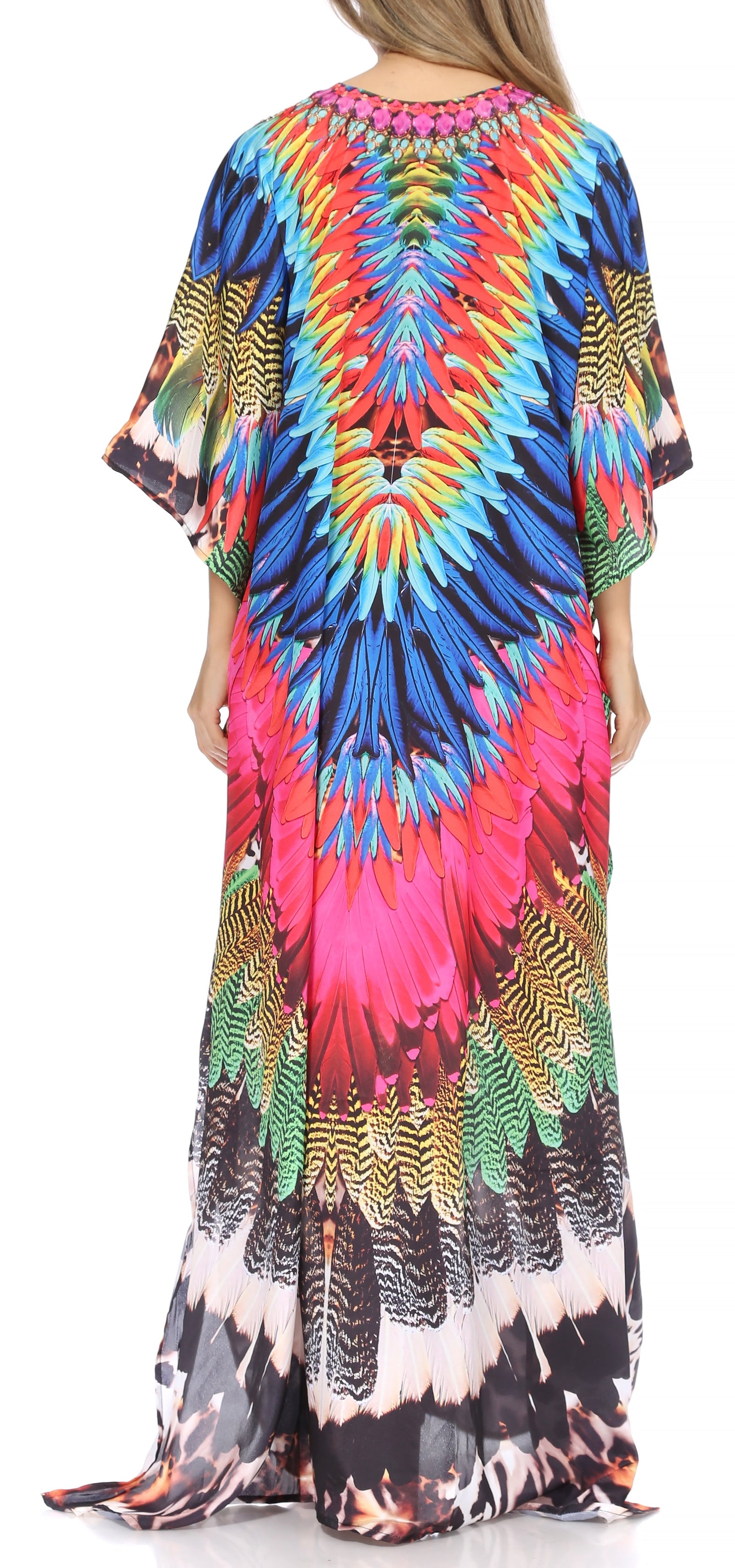 Vestido caftán largo Sakkas Georgettina con escote en V y cristales fluidos