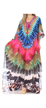 Vestido caftán largo Sakkas Georgettina con escote en V y cristales fluidos