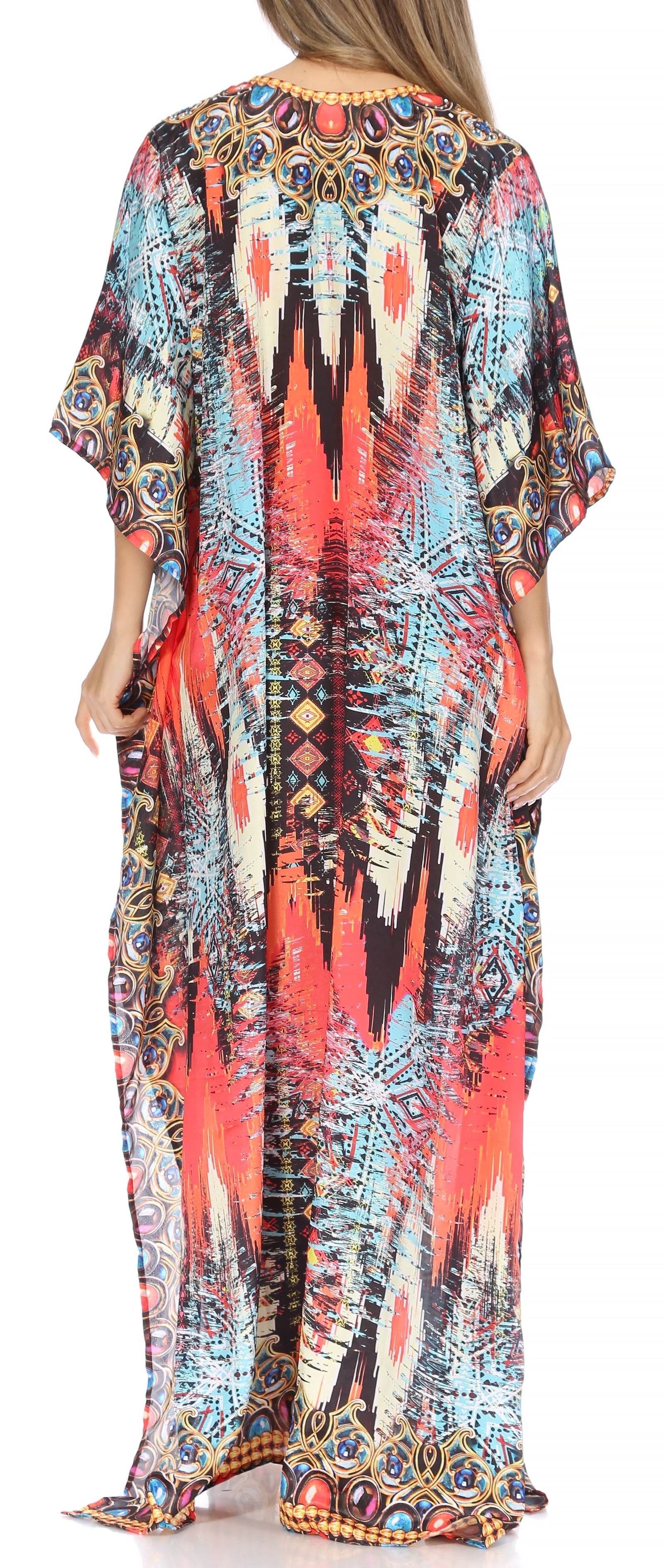 Vestido caftán largo Sakkas Georgettina con escote en V y cristales fluidos