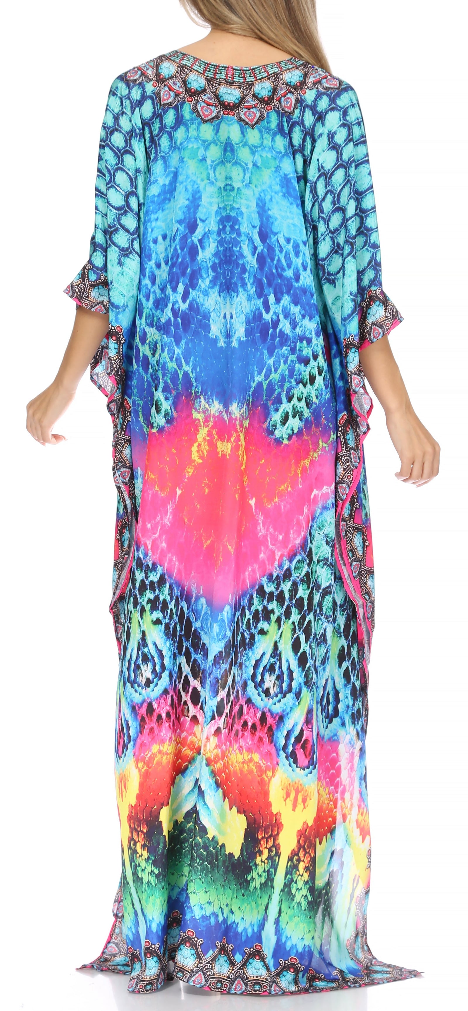 Vestido caftán largo Sakkas Georgettina con escote en V y cristales fluidos