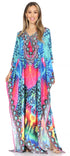 Vestido caftán largo Sakkas Georgettina con escote en V y cristales fluidos