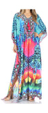 Vestido caftán largo Sakkas Georgettina con escote en V y cristales fluidos