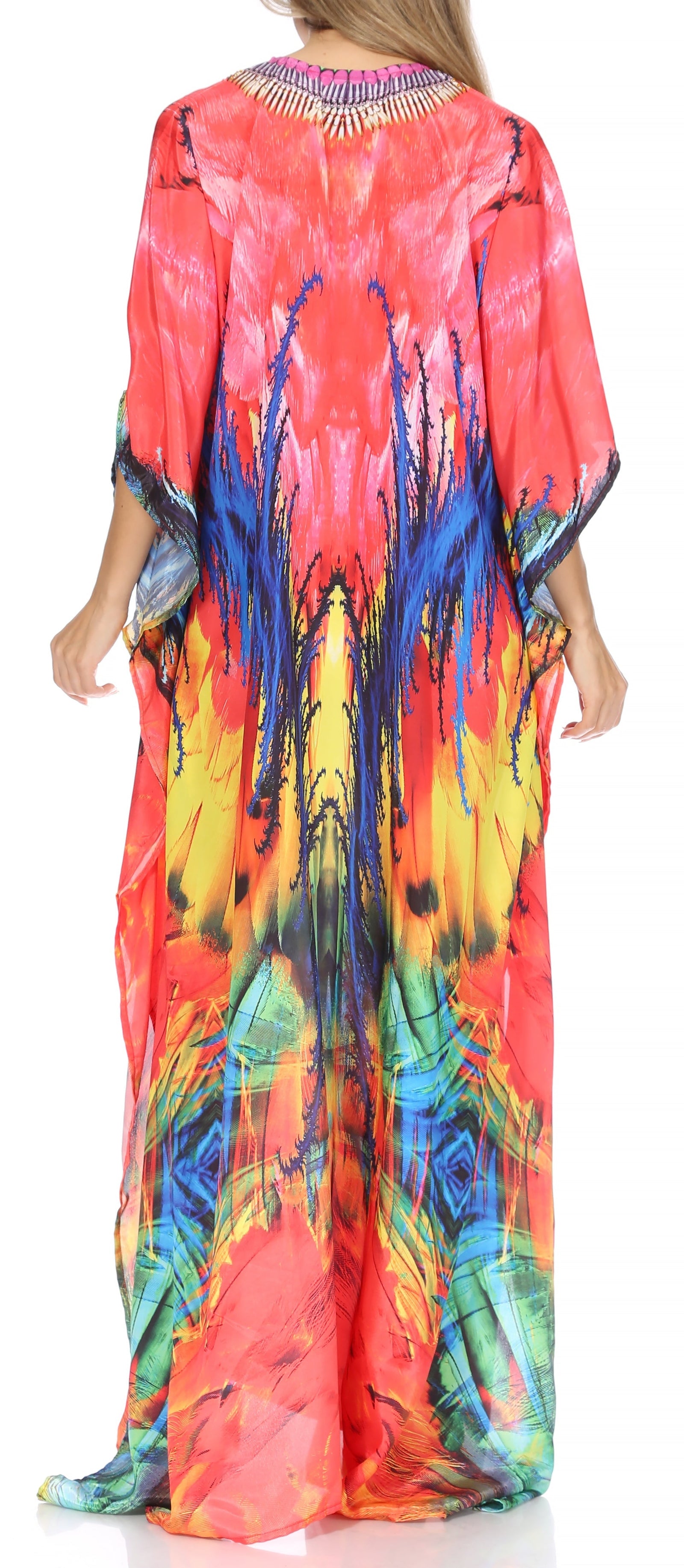 Vestido caftán largo Sakkas Georgettina con escote en V y cristales fluidos