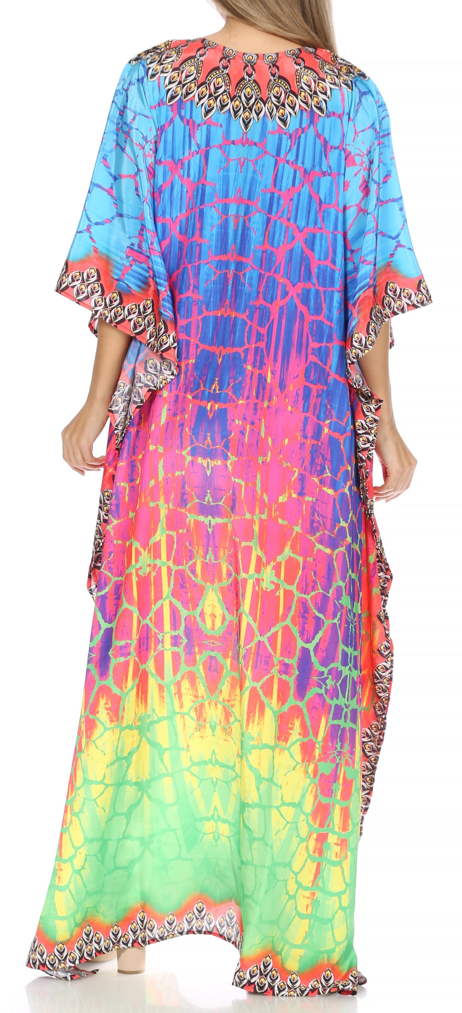 Vestido caftán largo Sakkas Georgettina con escote en V y cristales fluidos