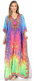 Vestido caftán largo Sakkas Georgettina con escote en V y cristales fluidos