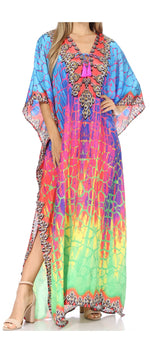 Vestido caftán largo Sakkas Georgettina con escote en V y cristales fluidos