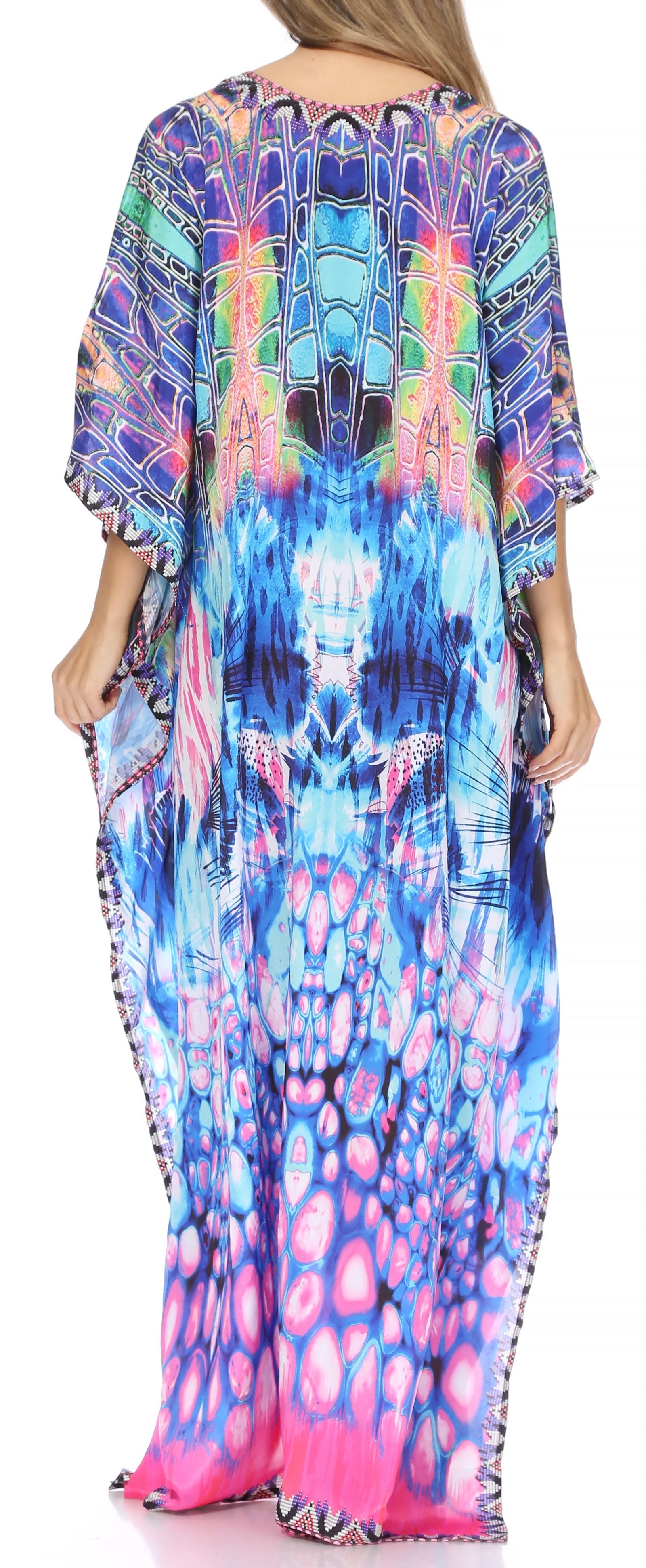 Vestido caftán largo Sakkas Georgettina con escote en V y cristales fluidos