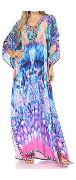 Vestido caftán largo Sakkas Georgettina con escote en V y cristales fluidos