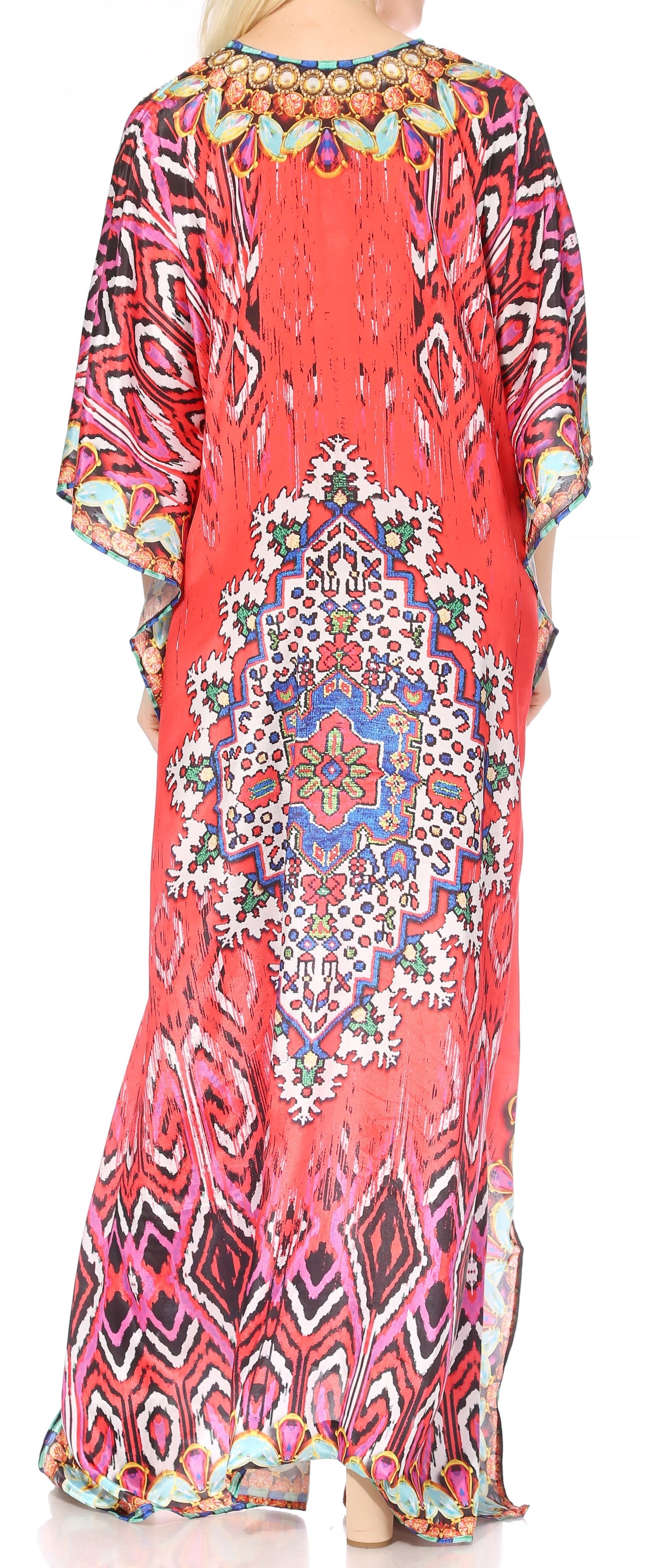 Vestido caftán largo Sakkas Georgettina con escote en V y cristales fluidos