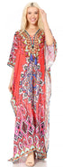 Vestido caftán largo Sakkas Georgettina con escote en V y cristales fluidos