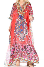Vestido caftán largo Sakkas Georgettina con escote en V y cristales fluidos