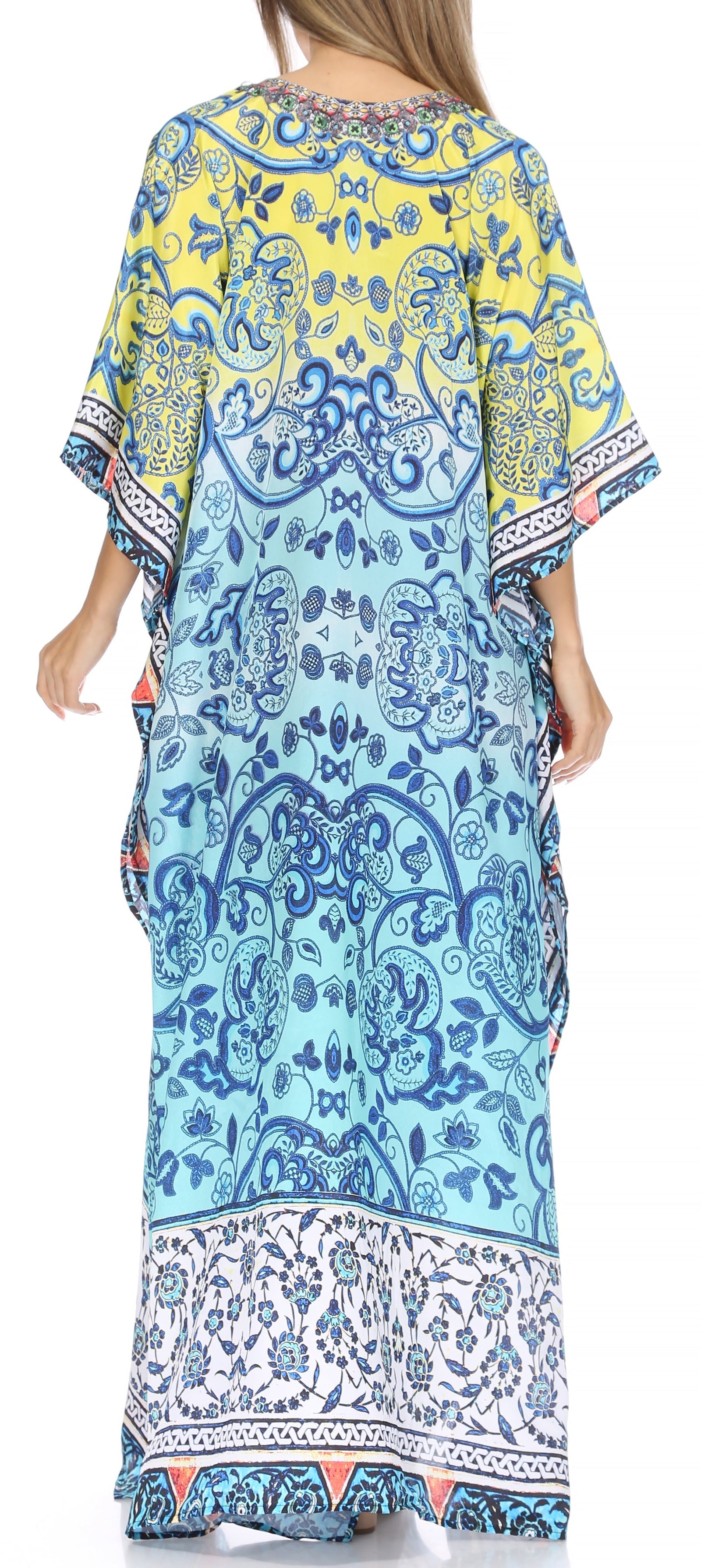 Vestido caftán largo Sakkas Georgettina con escote en V y cristales fluidos