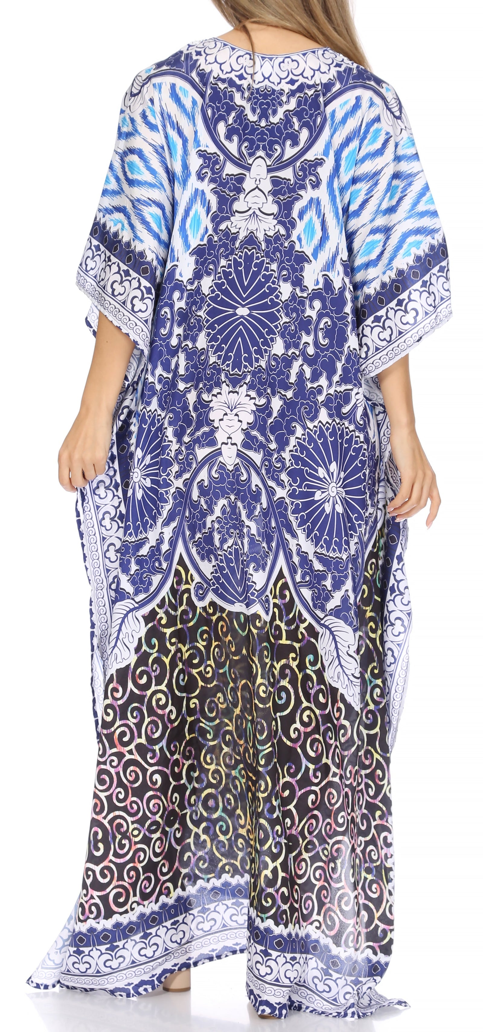 Vestido caftán largo Sakkas Georgettina con escote en V y cristales fluidos
