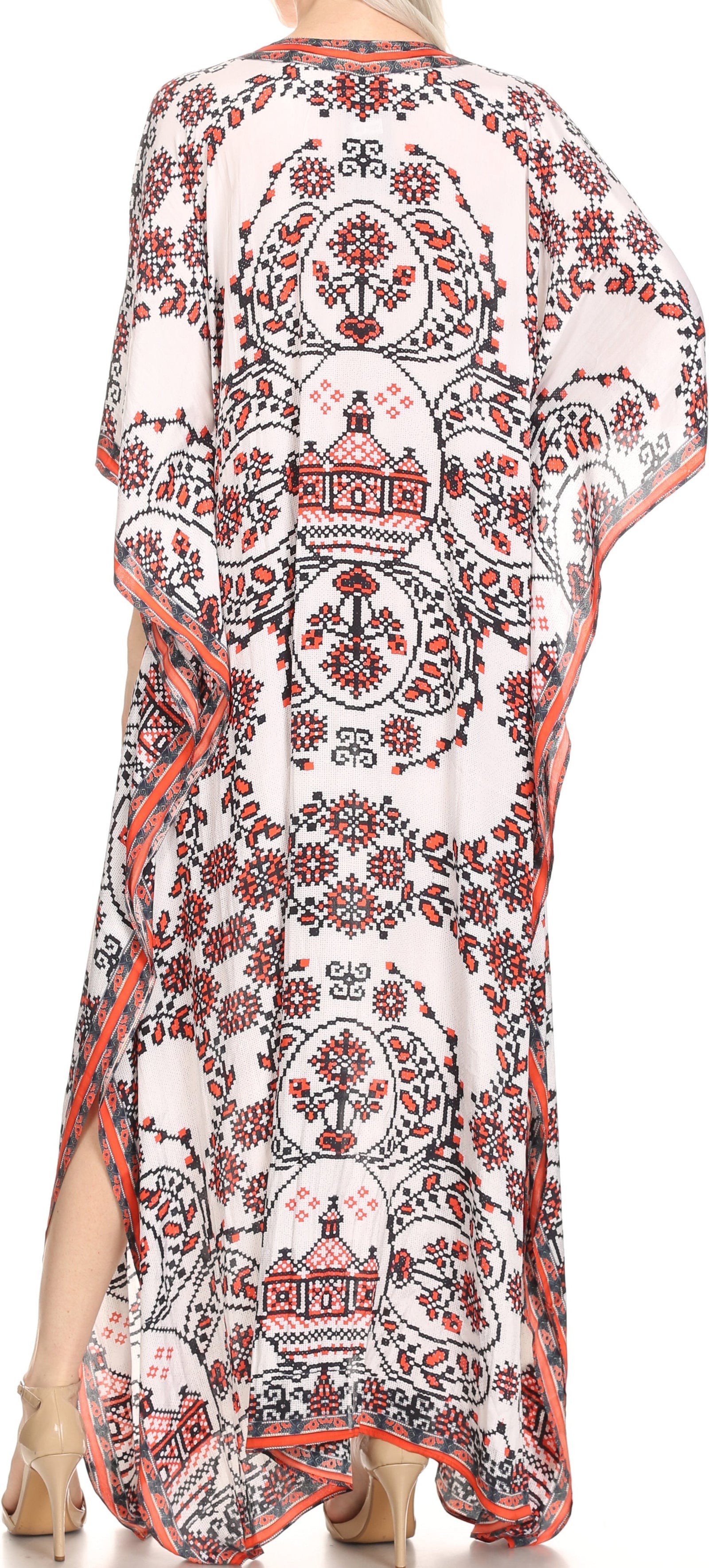 Vestido caftán largo Sakkas Georgettina con escote en V y cristales fluidos