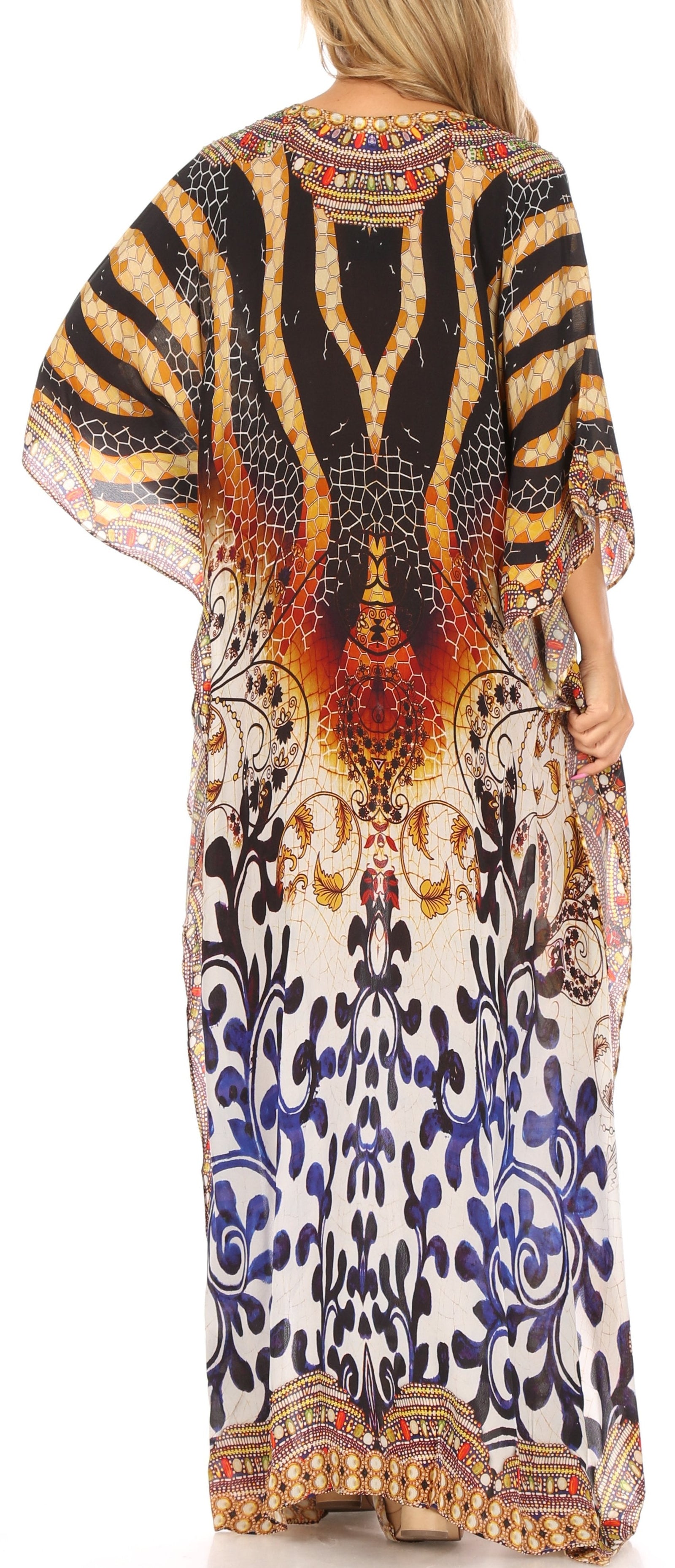 Vestido caftán largo Sakkas Georgettina con escote en V y cristales fluidos