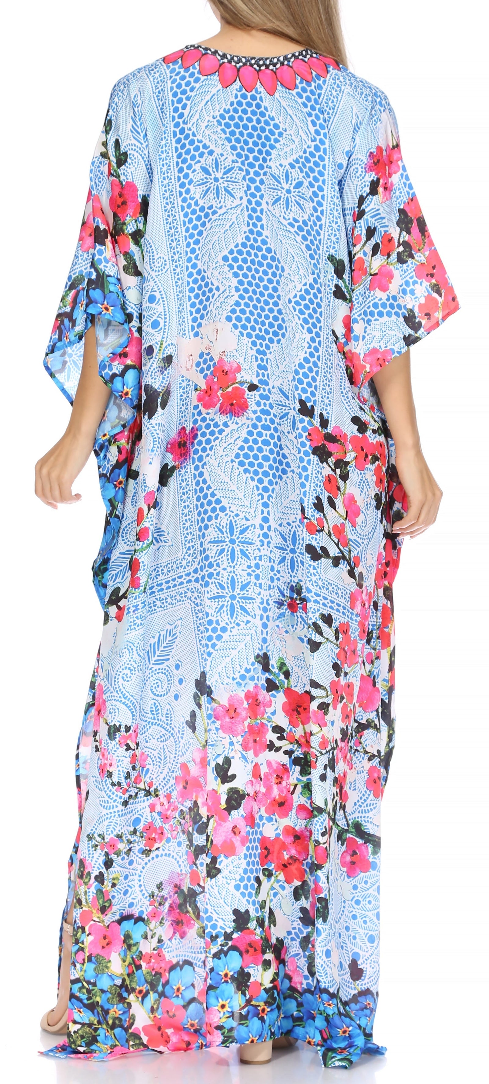 Vestido caftán largo Sakkas Georgettina con escote en V y cristales fluidos