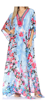 Vestido caftán largo Sakkas Georgettina con escote en V y cristales fluidos