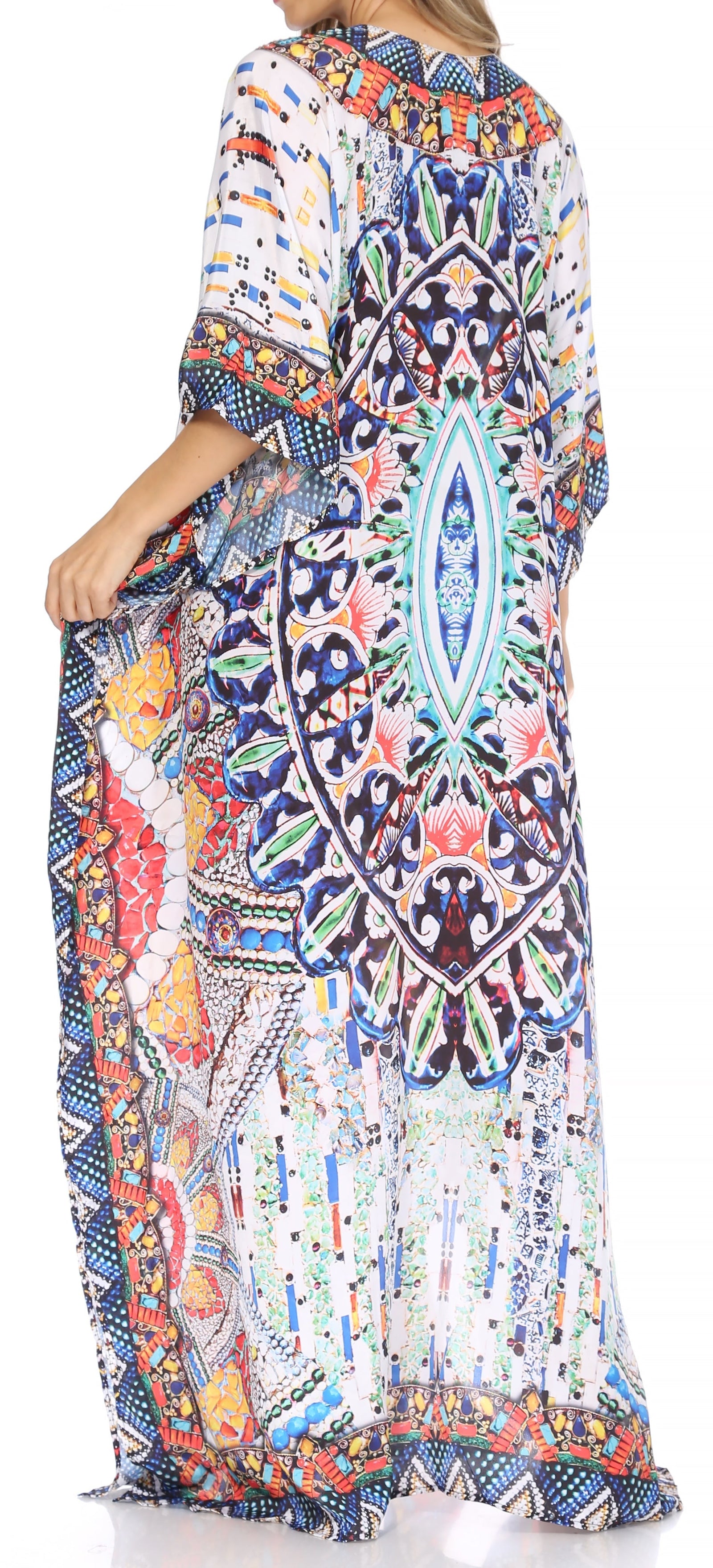Vestido caftán largo Sakkas Georgettina con escote en V y cristales fluidos