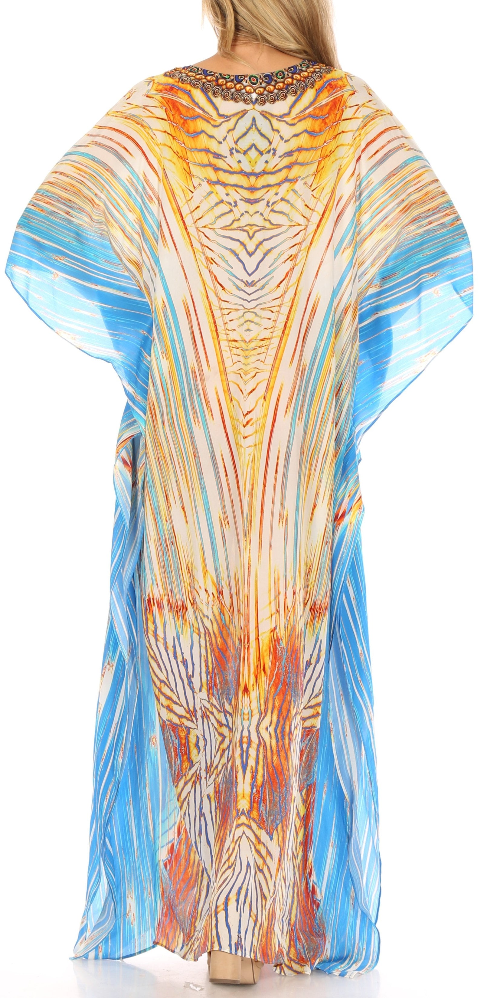 Vestido caftán largo Sakkas Georgettina con escote en V y cristales fluidos