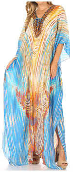 Vestido caftán largo Sakkas Georgettina con escote en V y cristales fluidos