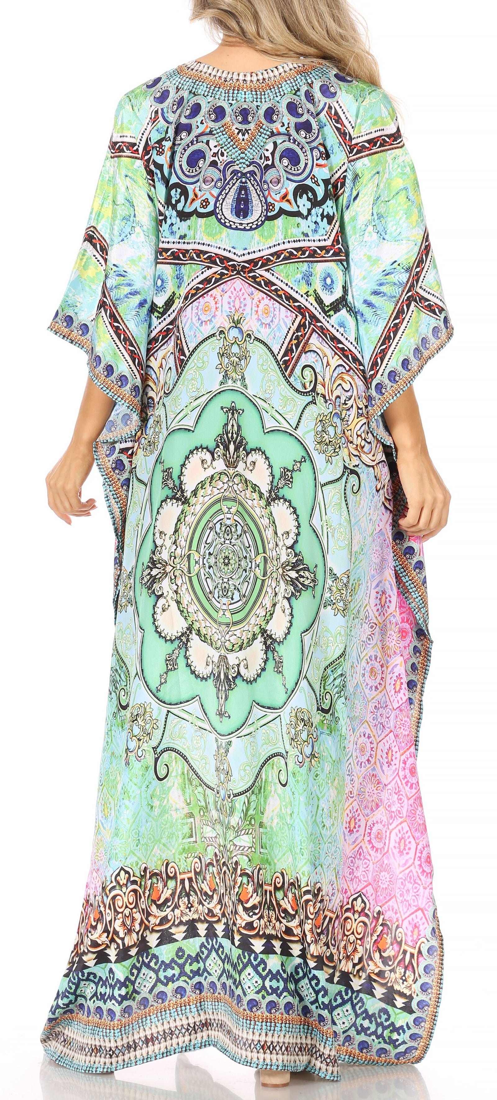 Vestido caftán largo Sakkas Georgettina con escote en V y cristales fluidos