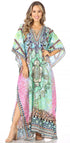 Vestido caftán largo Sakkas Georgettina con escote en V y cristales fluidos