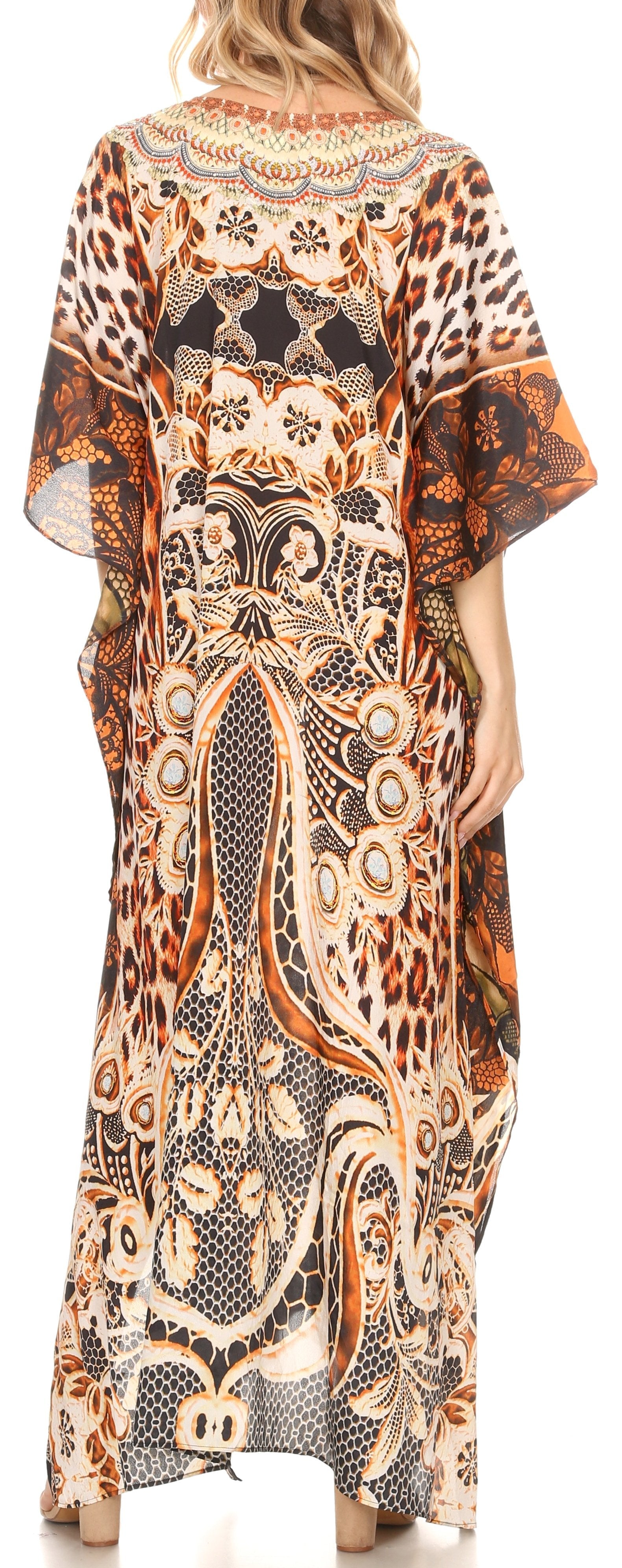 Vestido caftán largo Sakkas Georgettina con escote en V y cristales fluidos
