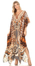 Vestido caftán largo Sakkas Georgettina con escote en V y cristales fluidos