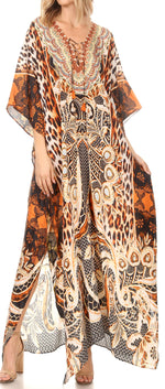 Vestido caftán largo Sakkas Georgettina con escote en V y cristales fluidos