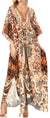 Vestido caftán largo Sakkas Georgettina con escote en V y cristales fluidos