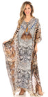 Vestido caftán largo Sakkas Georgettina con escote en V y cristales fluidos