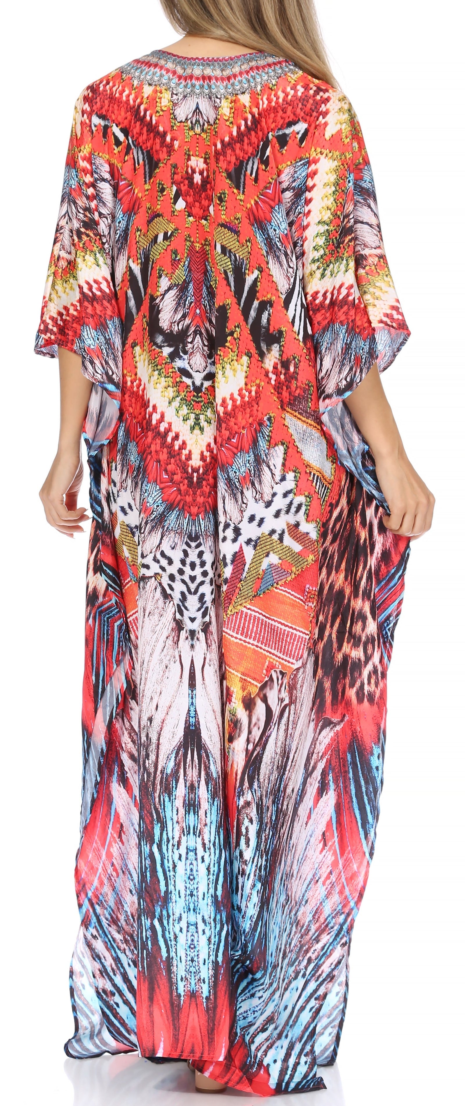 Vestido caftán largo Sakkas Georgettina con escote en V y cristales fluidos