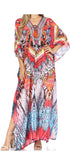 Vestido caftán largo Sakkas Georgettina con escote en V y cristales fluidos