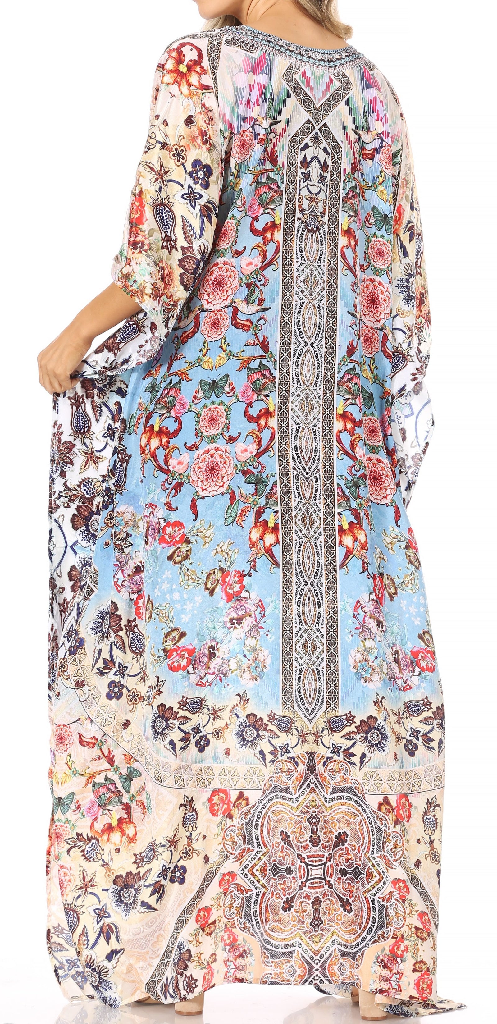 Vestido caftán largo Sakkas Georgettina con escote en V y cristales fluidos