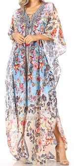 Vestido caftán largo Sakkas Georgettina con escote en V y cristales fluidos